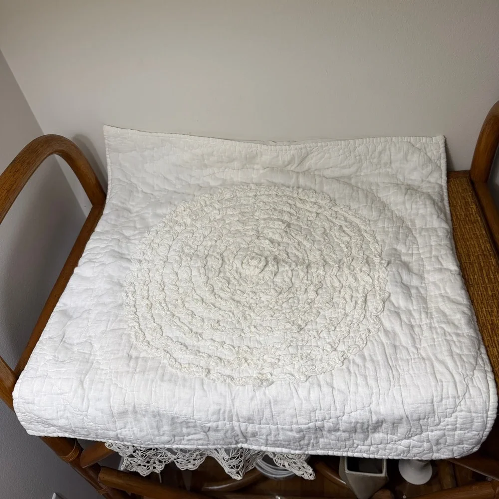 West Elm Euro Sham Ivory White Cotton Quilted Rosette Textured Square 27x24